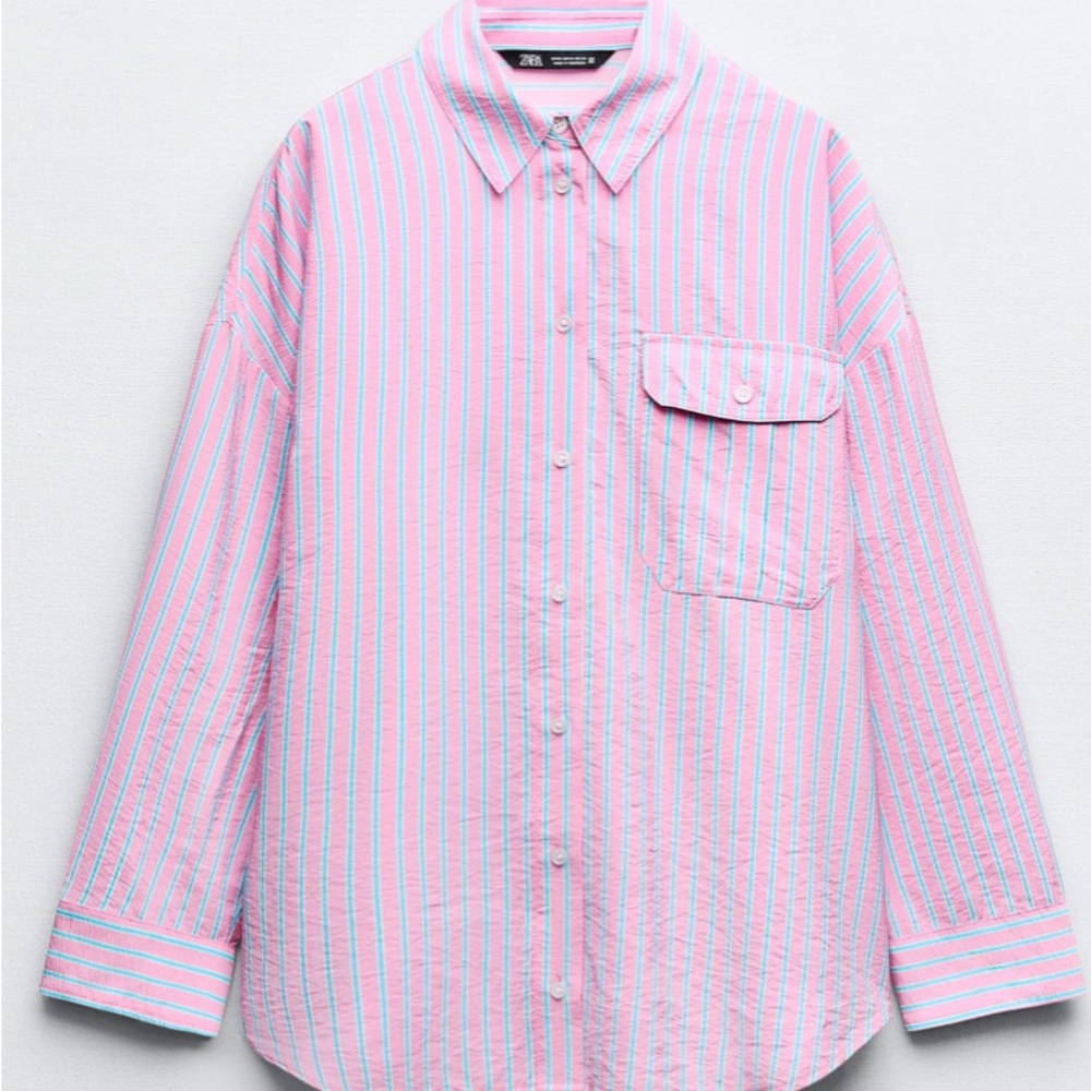 Zara Pink and Blue Striped Shirt